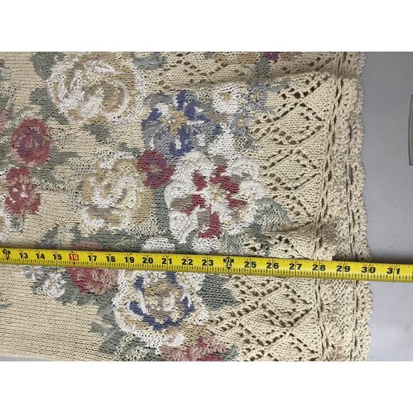Vtg Hand Knit Chunky Ramie Floral Embroidery Grandma Garden Cottagecore Sweater - Picture 9 of 11